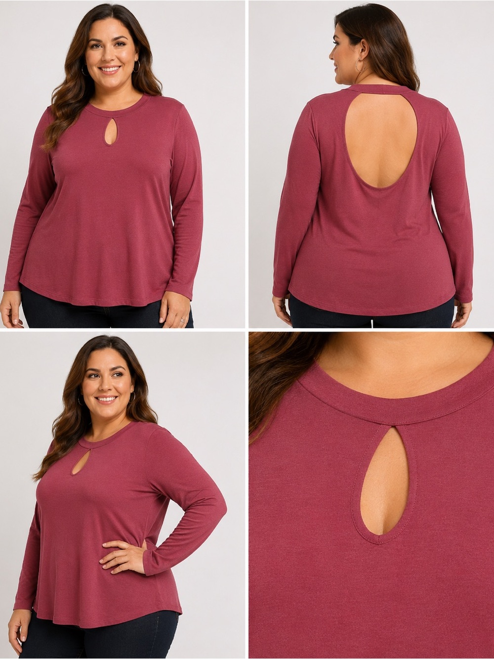 Torrid Open Back Wine Long Sleeve Tee Size 1